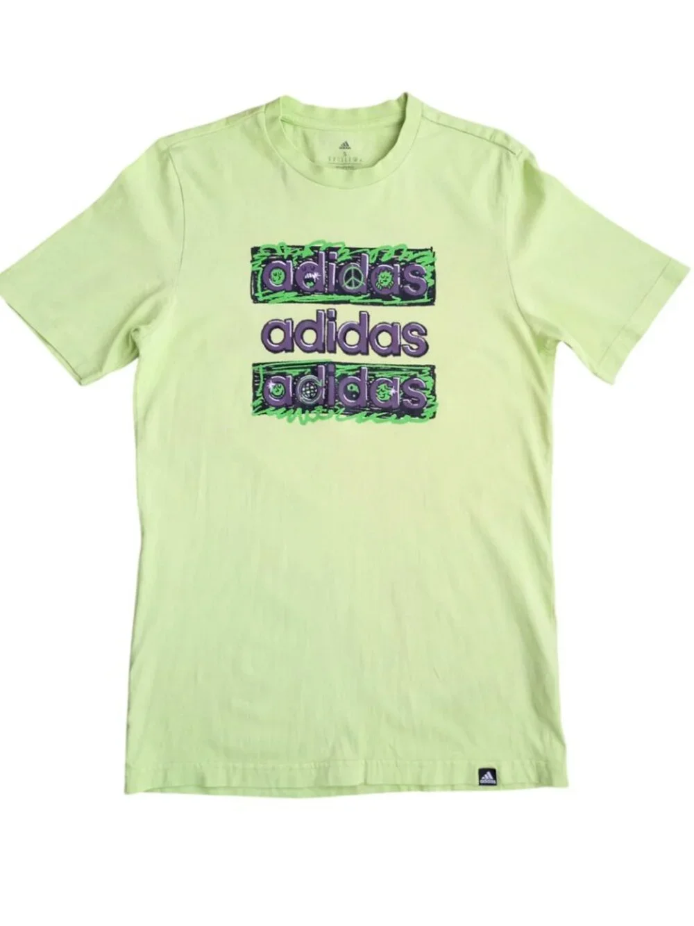 Adidas Men’s Light Green Graphic T-Shirt - Short Sleeve Crewneck, Size S